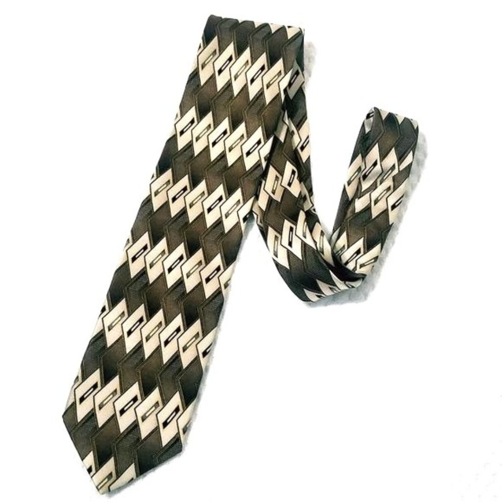 Mens Puritan Brown Beige Silk Necktie - Picture 1 of 3